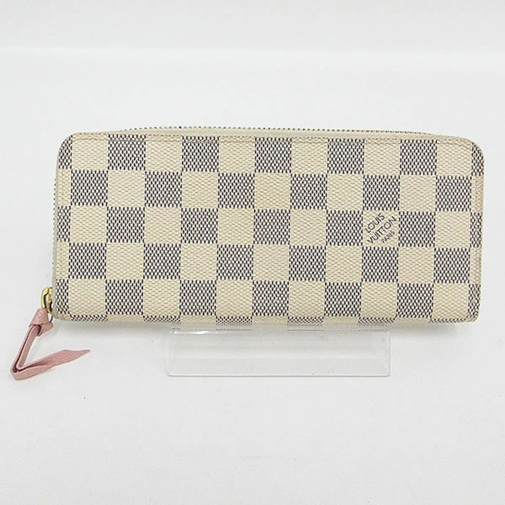 LOUIS VUITTON Damier Azur White Portefeuille Clemence Long Wallet Rose Pink